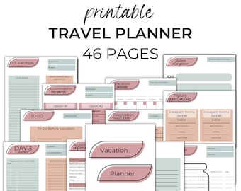 Planificador de viajes imprimible, Planificador de itinerario de viaje, Planificador de viaje imprimible, Inserto de planificador de vacaciones, Planificador de vacaciones, Diario de viaje, Descargar