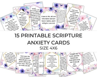15 Printable Anxiety Scripture Cards | Fight Anxiety | Anxiety Club | Anxiety PDF | Philippians 4:6| Bible Affirmation Cards | Encouragement