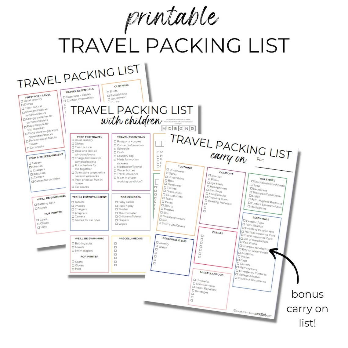 Travel Packing List Printable, Vacation Planning, Packing Checklist