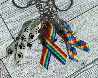 Print Polyester Awareness Ribbon Keychains