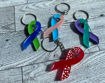 Dual Color Resin Awareness Ribbon Keychains