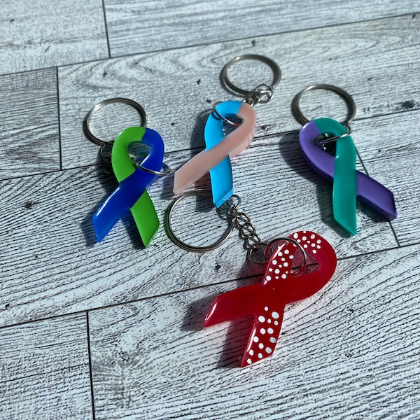 Dual Color Resin Awareness Ribbon Keychains