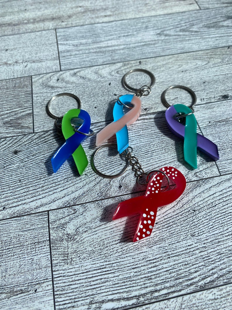 Dual Color Resin Awareness Ribbon Keychains Etsy