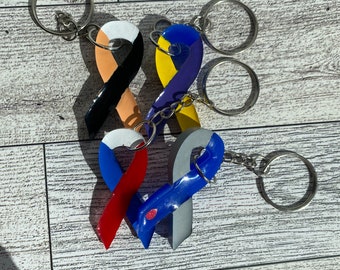 Tricolor Resin Awareness Ribbon Keychains