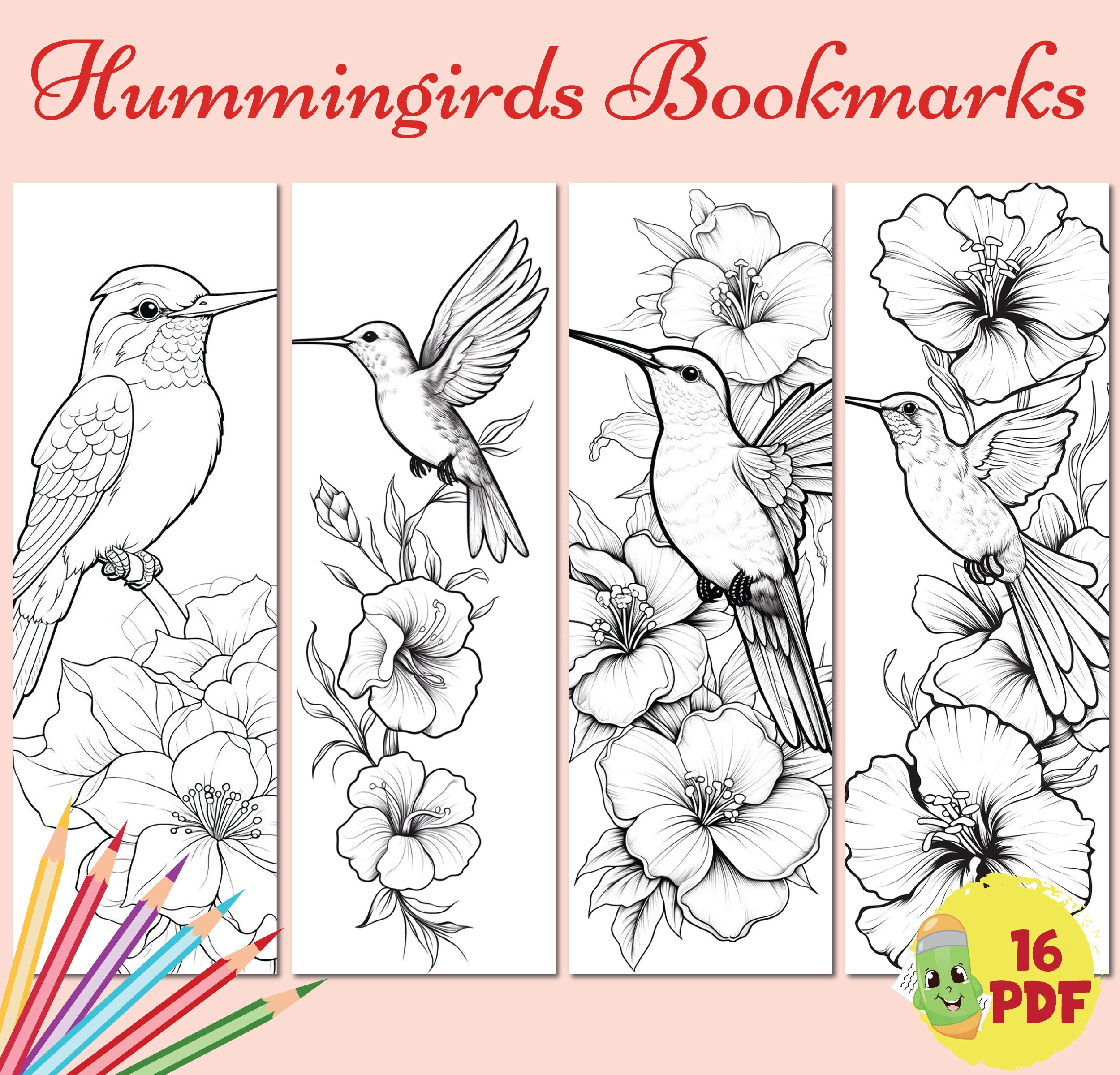 Printable Hummingbirds Bookmarks for Kids and Adults Digital Download