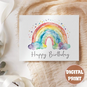 Carte d'anniversaire imprimable arc-en-ciel pastel, carte de voeux de joyeux anniversaire, carte personnalisée, cadeau d'anniversaire, carte personnalisée, téléchargement numérique