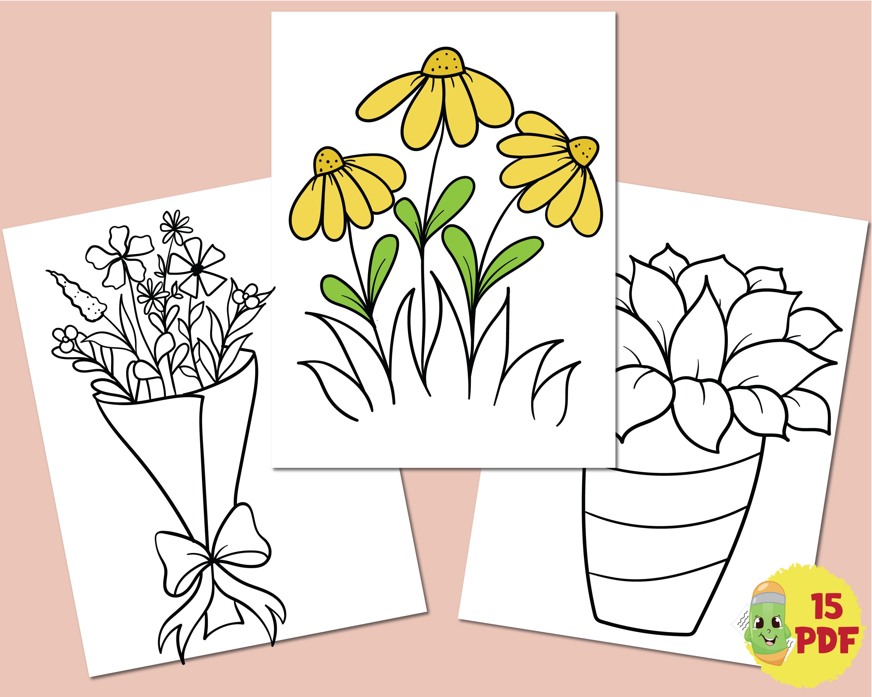 Flowers Coloring Pages for Kids, Floral Coloring Pages, Simple Flowers ...