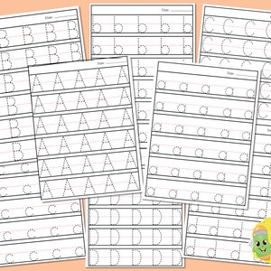 Hojas de trabajo de rastreo de letras del alfabeto, 26 alfabetos imprimibles, rastreo de letras ABC, rastreo de letras mayúsculas y minúsculas, alfabeto preescolar, PDF