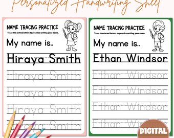 Personalized name letter tracing worksheets PDF, toddler activity sheets, hand writing tracing, preschool activity writing, customized name