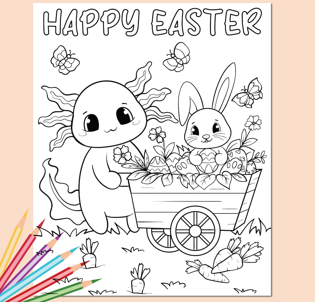Printable Cute Axolotl Coloring Pages for Kids and Adults, Spring Bunny ...