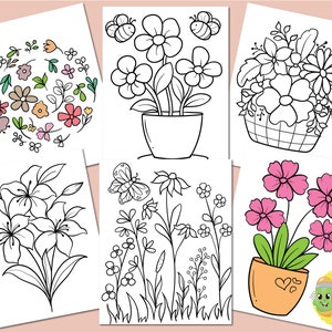 Flowers coloring pages for kids, Floral coloring pages, simple flowers coloring page, coloring practice pages, kids coloring book, Printable