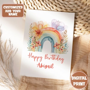 Carte d'anniversaire imprimable arc-en-ciel pastel, carte de voeux de joyeux anniversaire, carte personnalisée, cadeau d'anniversaire, carte personnalisée, téléchargement numérique