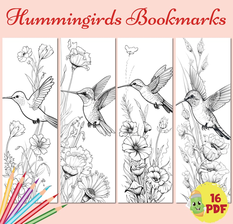 Printable Hummingbirds Bookmarks for Kids and Adults Digital Download