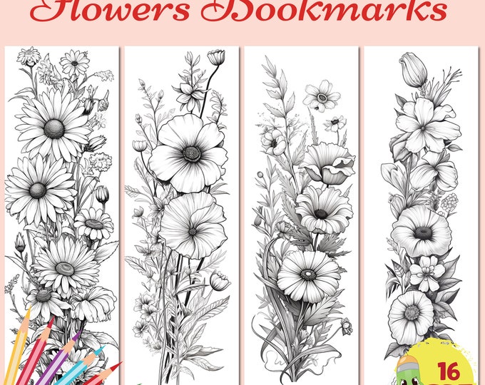 50 Printable Bookmarks for Coloring Flowers, Floral Digital Download ...