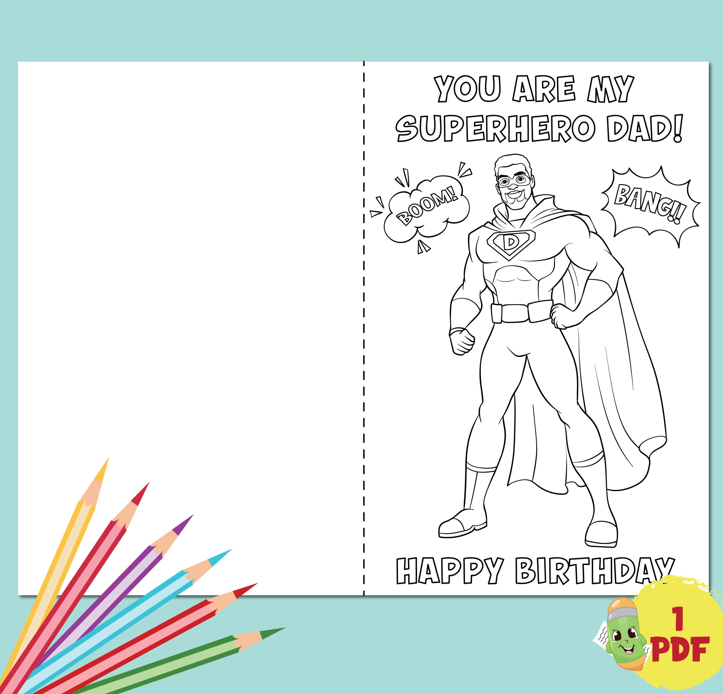 Printable Happy Birthday Card Coloring Pages, Black Dad Superhero