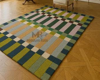 Hand-Tufted Wool Area Rug: Multi-Colored Modern Carpet Rugs For Livingroom Bedroom Kitchen Nursery 5X8 8X10 9X12 10X14 Custom Rug