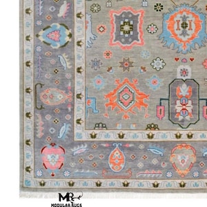 8x10 Hand-Knotted Wool Oushak Rug: Antique Turkish Design Carpet