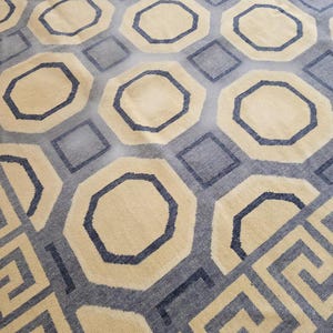 Hand Knotted Oushak Rug: Light Blue & Cream New Zealand Wool