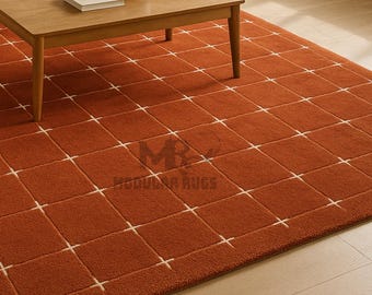 Hand Tufted Wool Rug: Modern Design Orange & White Carpet Rugs For Livingroom Bedroom Kitchen Nursery Office 5X8 8X10 9X12 10X14 Custom Rug