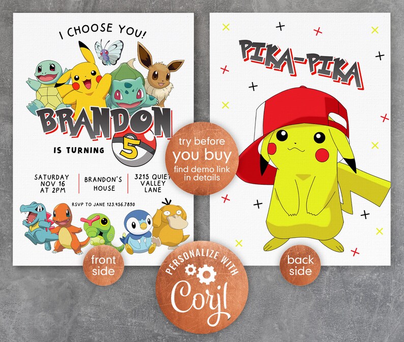 Printable Birthday Invitation Pikachu Invite Editable - Etsy