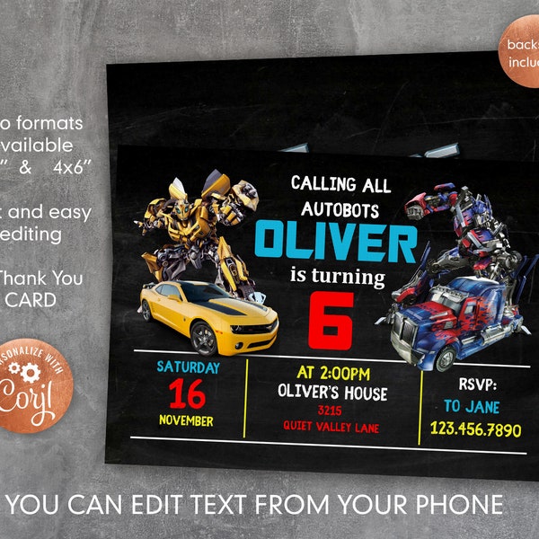 Transformers Birthday Invitation - Etsy
