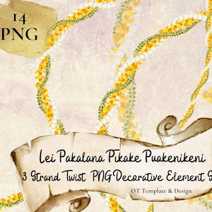 Pakalana Pikake Puakenikeni Lei, Hawaiian Flower PNG-set decoratief element, digitale download