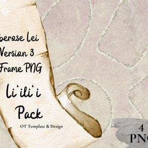 Puede incluir: Una descarga digital de 4 archivos PNG con una ilustración de acuarela de un rollo enrollado con el texto "Tuberose lei Version 3 Frame PNG li ili i Pack OT Template & Design 4 PNG".