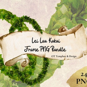 Kukui Leaf Lei, Hawaiian Foliage Frame PNG Bundle, Digital Download