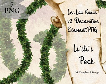 Kukui Leaf Lei, Hawaii Greenary PNG Decorative Element, Floral Decoration Design Instant Download, Li'ili'i Pack - v2