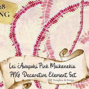 Micronesian Pink Ginger Lei, Hawaiian Flower PNG Decorative Element Set, Digital Download