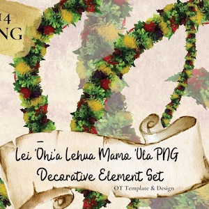 Ohia Lehua Lei, Hawaiian Flower PNG Decorative Element Set, Digital Download