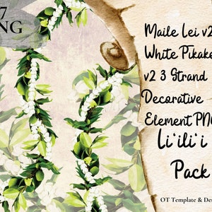Maile Pikake 3 Strand Lei Flower PNG Decorative Element, Instant Download