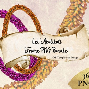 Akulikuli Lei, fleur hawaïenne cadre PNG Bundle, téléchargement numérique