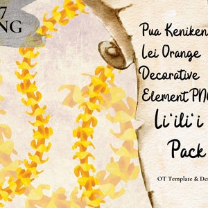 Puakenikeni Lei Orange PNG Decorative Element Liilii Pack Hawaiian Lei Decoration Design Flower Clipart Instant Download