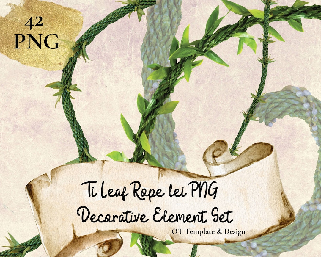 Ti Leaf Rope Lei, Hawaiian Flower PNG Decorative Element Set, Digital ...