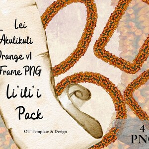 Akulikuli Lei, bordure de fleurs hawaïennes Orange v1 PNG Bundle, Design tropical de sublimation des cliparts, téléchargement immédiat Li'ili'i Pack