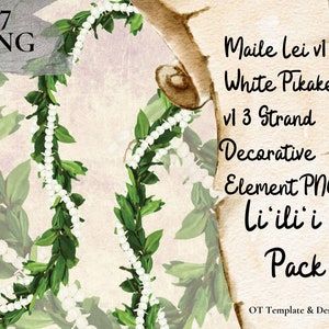 Pikake Maile 3 Strand Lei Flower PNG Decorative Element, Instant Download