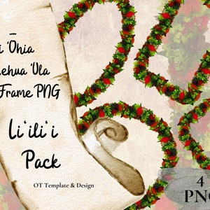 Red Ohia Lehua Lei, Hawaiian Flower Border PNG Bundle, Tropical Clipart Sublimation Design, Instant Download Li&#39;ili&#39;i Pack