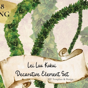 Kukui Leaf Lei, Hawaiian Foliage PNG Decorative Element Set, Digital Download