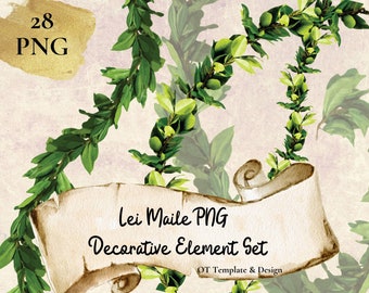 Maile Lei PNG Decorative Element Set Hawaiian Flower Ornamental Swirl Tropical Clipart Sublimation Design Digital Floral Instant Download