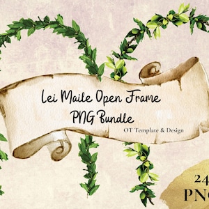 Maile Lei Open Frames PNG Bundle, Digital Instant Download