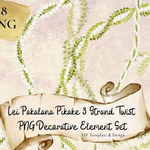 Pakalana Pikake Lei torsadé 3 brins, ensemble d'éléments décoratifs PNG fleur hawaïenne, téléchargement numérique