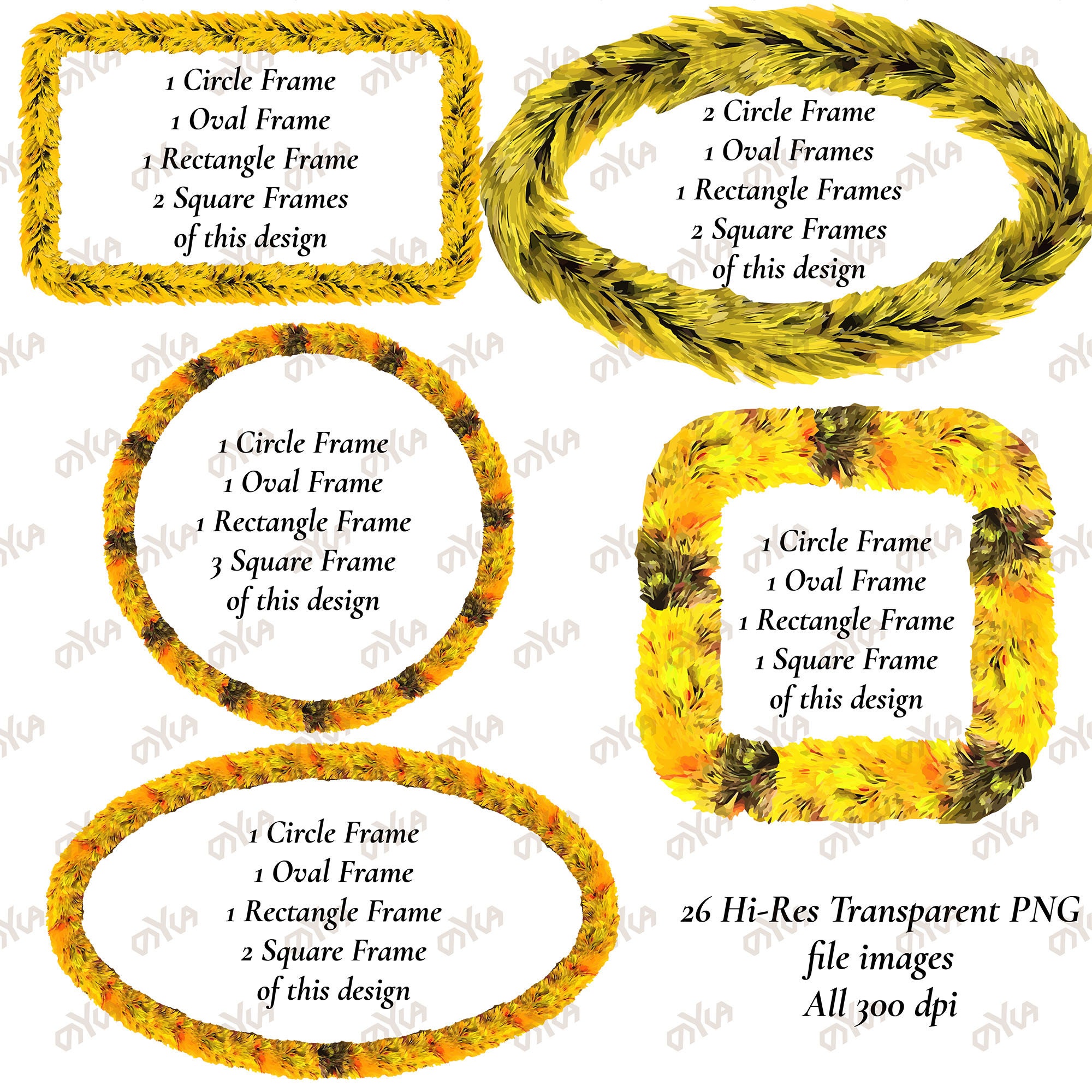 Yellow Lei Hulu Poepoe Hawaiian PNG Frame Bundle, Digital Instant