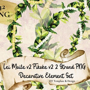 Maile Pikake Lei Twist 3 Strand PNG Decorative Element Set Hawaiian Flower Swirl Tropical Clipart Sublimation Design Instant Download