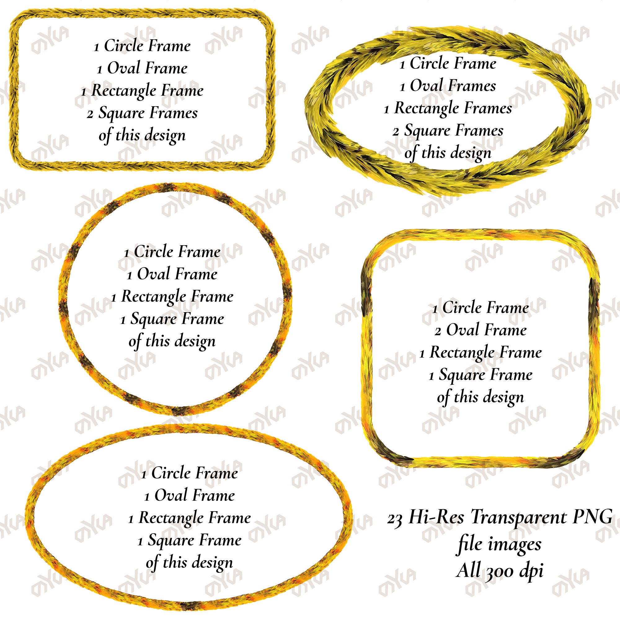 Yellow Lei Hulu Kamoe Hawaiian PNG Frame Bundle, Digital Instant