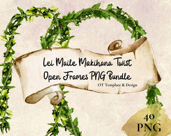 Maile Mokihana Twist Open Lei , Hawaiian Flower Frame PNG Bundle, Digital Download