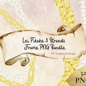 Pikake Lei 3 Strands, Jasmine Hawaiian Garland PNG Frame Bundle, Digital Instant Download