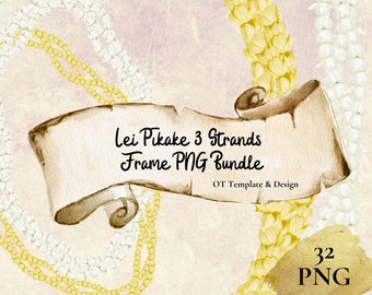 Pikake Lei 3 Strands, Jasmine Hawaiian Garland PNG Frame Bundle, Digital Instant Download