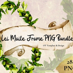 Maile Lei, Hawaiian Flower Frame PNG Bundle, Digital Download