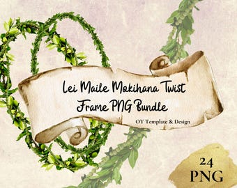 Maile Mokihana Twist Lei , Hawaiian Flower Frame PNG Bundle, Digital Download